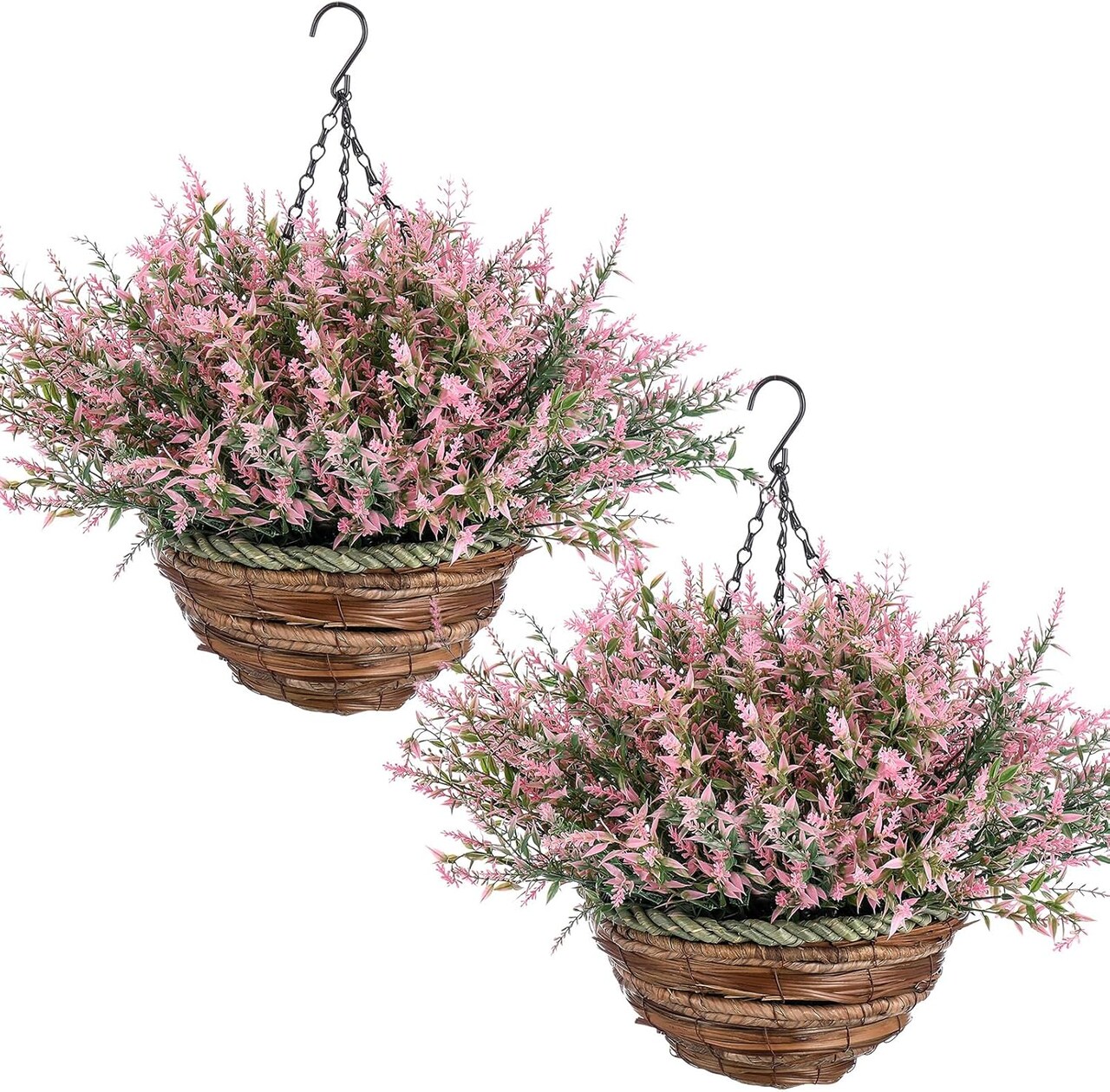 2 Sets Artificial Lavender with Hanging Basket – Faux Flowers for Porch & Garden Decor